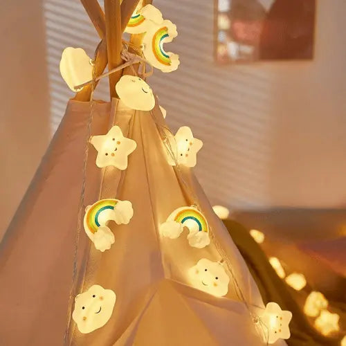 Veilleuse Guirlande Lumineuse – Nuages, Étoiles Et Arc-En-Ciel Multicolore